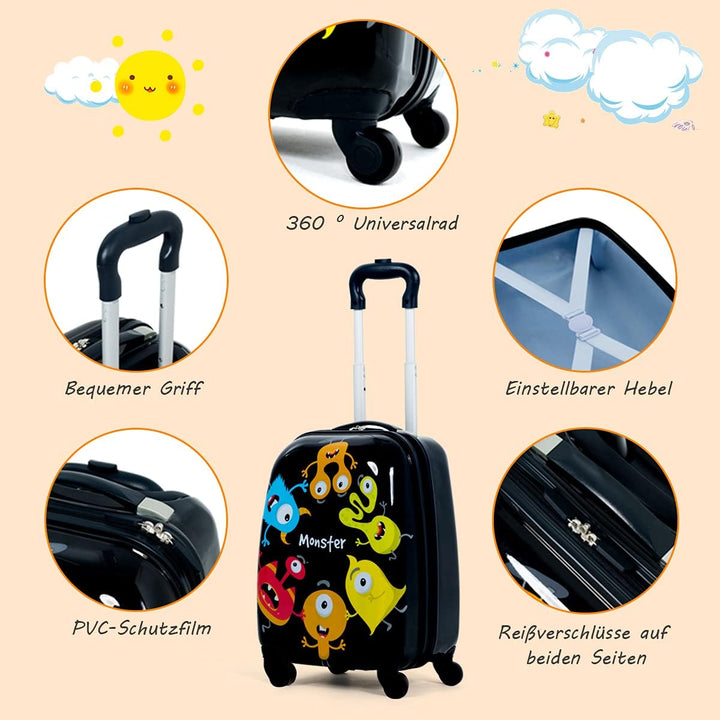 RELAX4LIFE Kinderkoffer mit Rollen, 2 TLG Kinder Kofferset, Koffer(16 inch) + Rucksack(12 inch), Rei