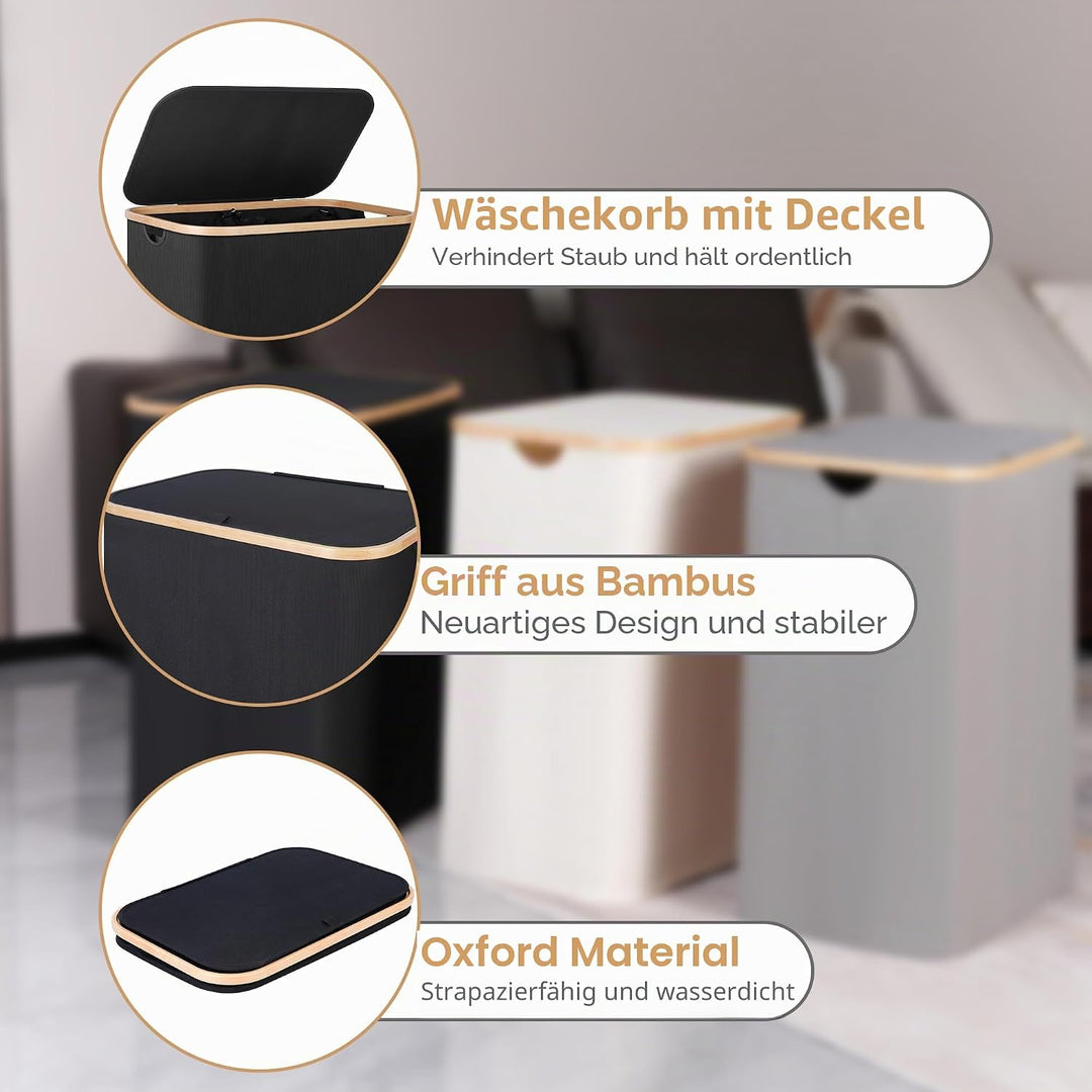 iEGrow Grosser Wäschekorb mit Deckel 150L, Wäschesammler 2 Fächer mit Herausnehmbaren und Waschbaren