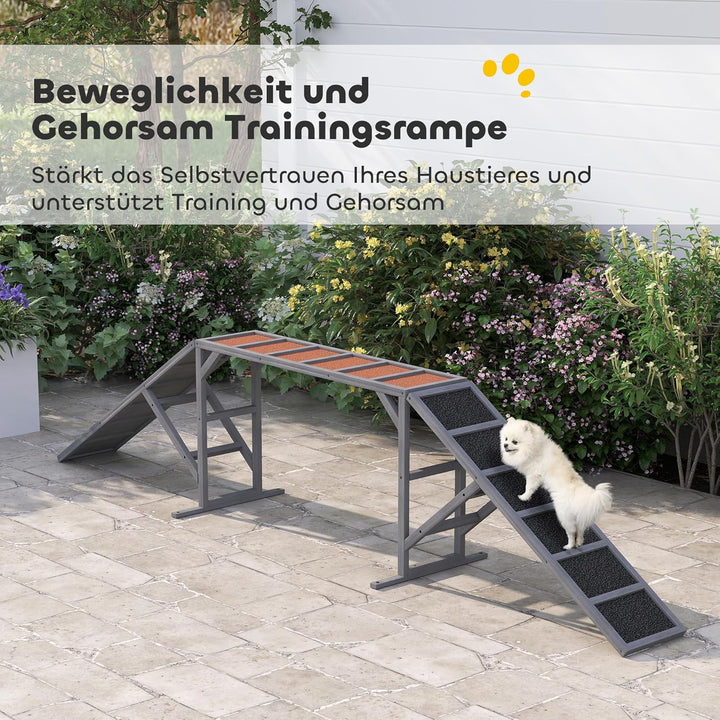PawHut Hunde Agility Steg Agility-Ausrüstung für Hunde mit Sicherheitsstange Rutschfester Oberfläche