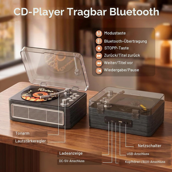 Gueray Tragbarer CD Player Bluetooth CD-Player mit Lautsprecher &amp; Radio &amp; Fernbedienung Unterstützt