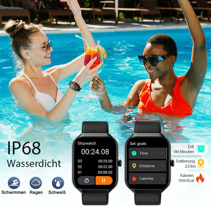 Smartwatch Damen Herren,1,96"HD Smartwatch Bluetooth-5.4-Anrufe,115+ Sportmodi Fitnessuhr, IP68 Wass