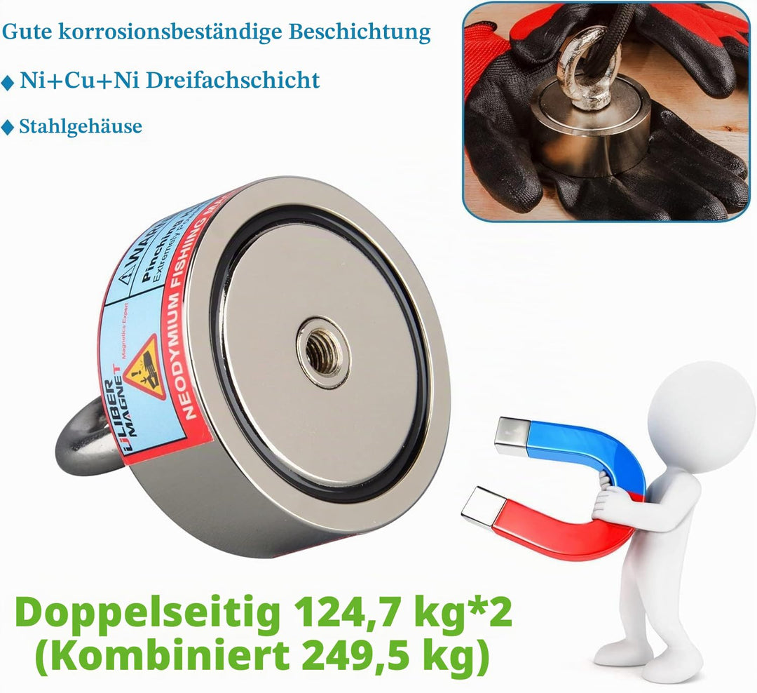 ULIBERMAGNET Super starke doppelseitige Angelmagnete, kombiniert 240KG, Starter Starter-Set mit Neod
