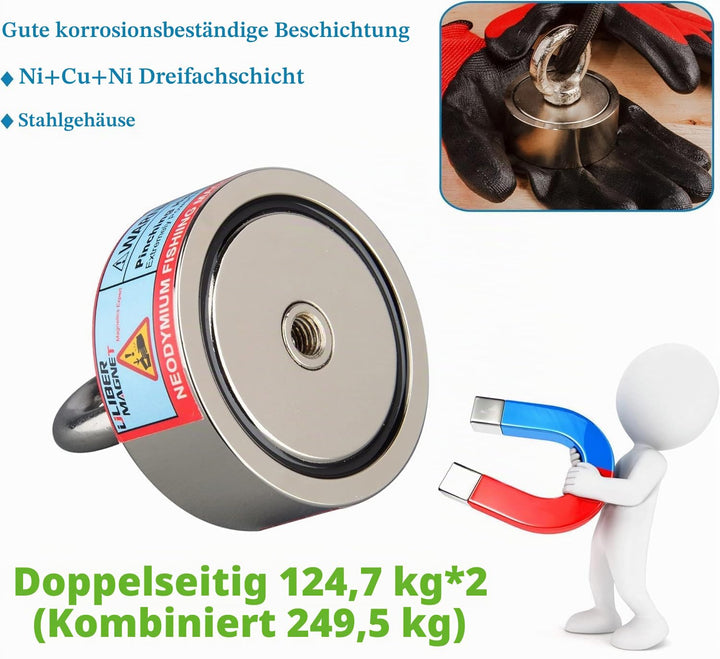 ULIBERMAGNET Super starke doppelseitige Angelmagnete, kombiniert 240KG, Starter Starter-Set mit Neod