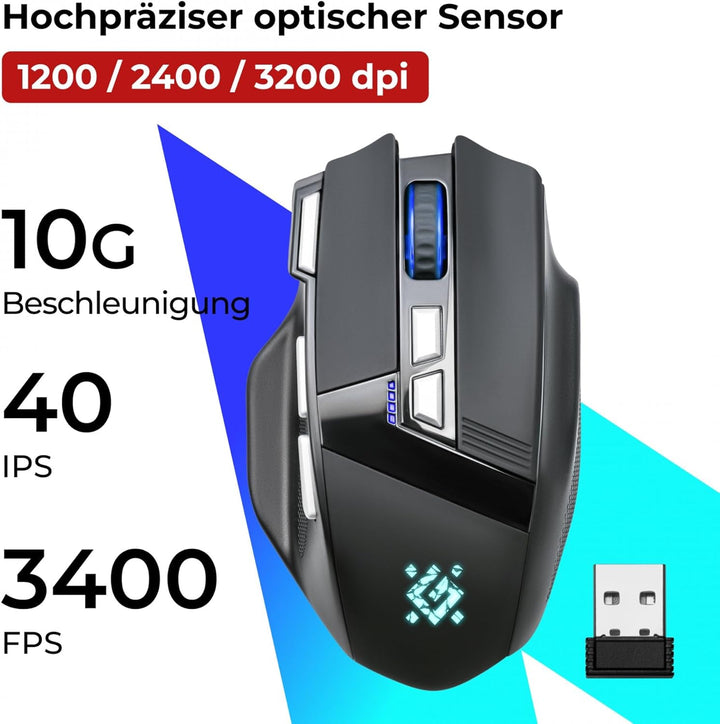 Defender Knight GM-885 Kabellose Gaming Maus, RGB Beleuchtung, 3200 DPI, 400 mAh Akku, 7 programmier