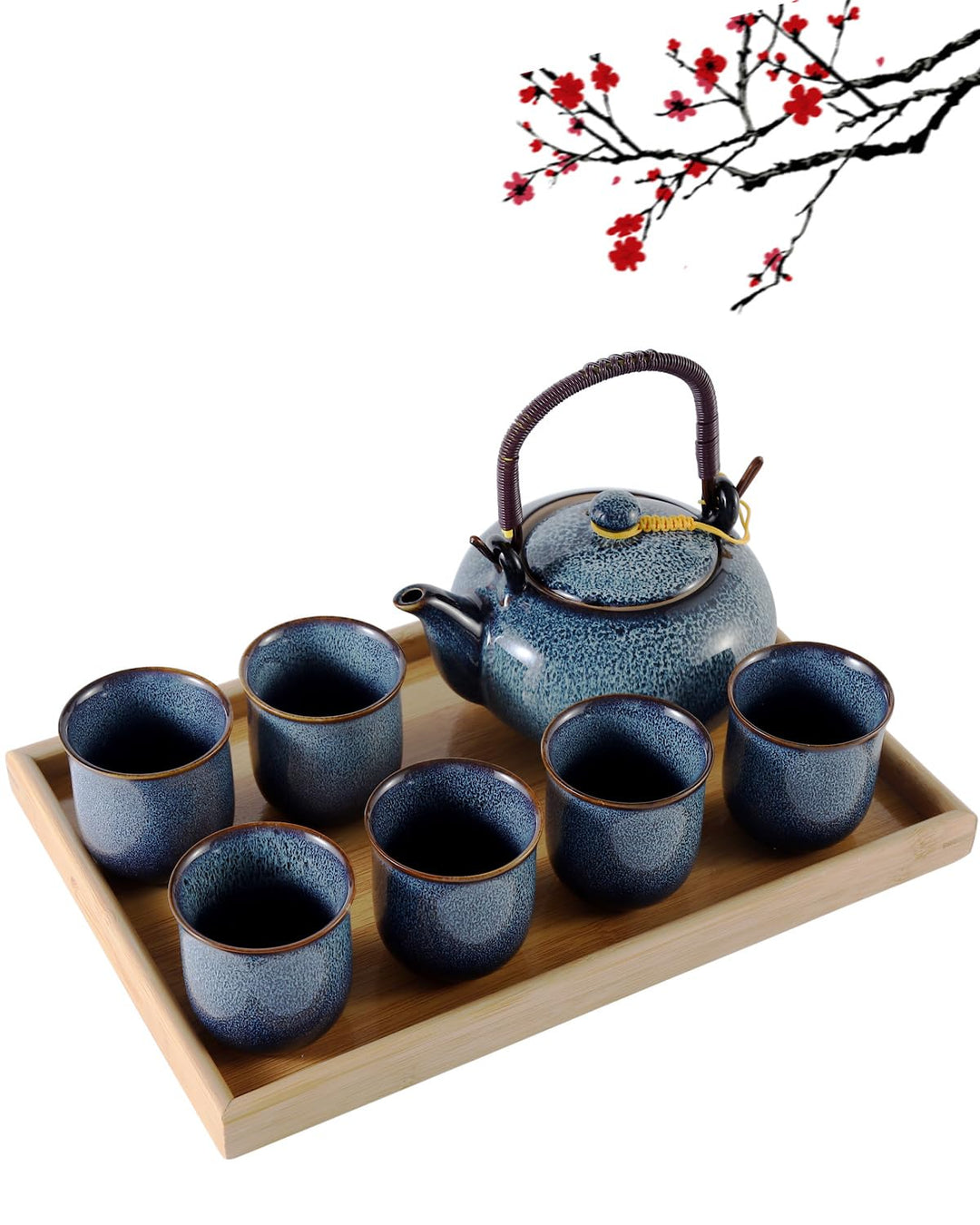 DUJUST japanische Porzellan Teeservice, einzigartiges chinesisches Teeservice Set, hellblau, Blau