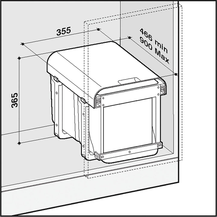 EKOTECH Einbau-Abfallsammler Ekko Front 40 1 x 16/2 x 8 Liter Kunststoff Grau Frontanbindung 1 x 16