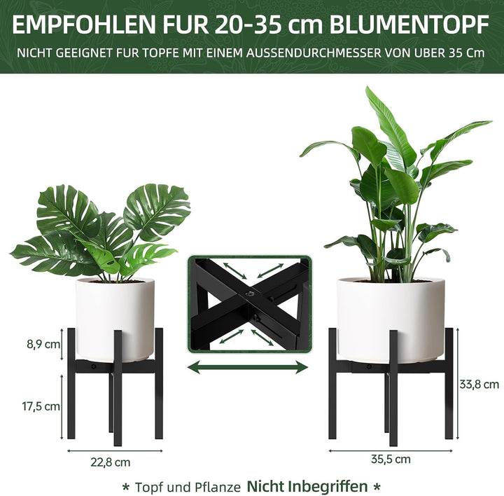 ZMTECH Verstellbare Pflanzenständer Metall Schwarz, 20-35cm Modern Blumentopf Ständer, Midcentury Bl