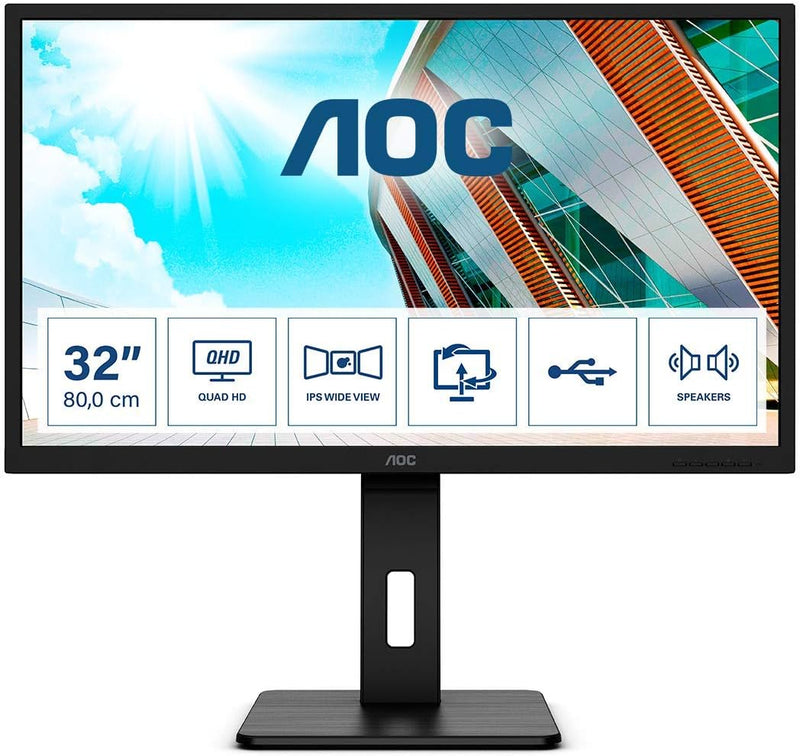 AOC Q32P2 - 32 Zoll QHD Monitor, höhenverstellbar (2560x1440, 75 Hz, HDMI, DisplayPort, USB Hub) sch