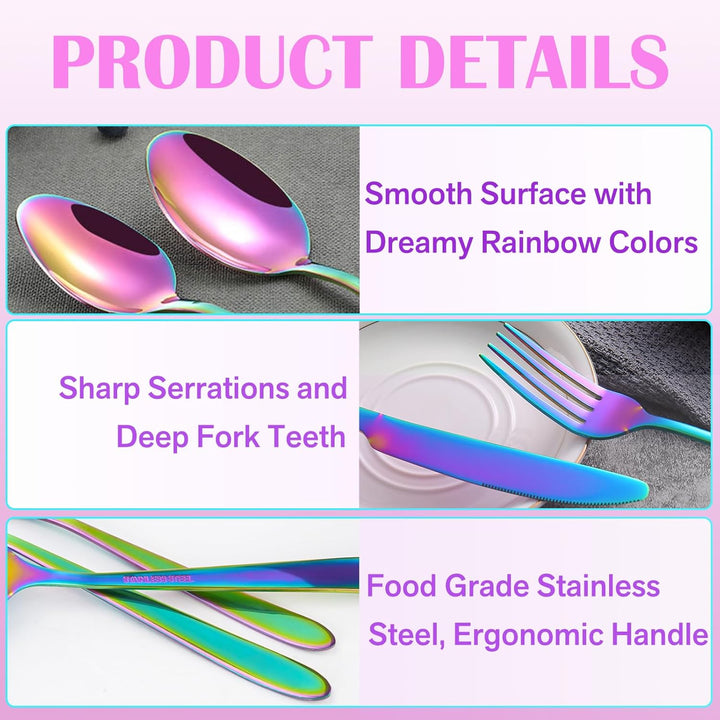 RETON 24 Stücke Bunt Besteck für 6 Personen, Edelstahl Gabel Messer Löffel Set, Camping Cutlery für
