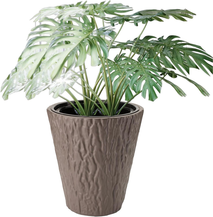 MELTOM Blumenkübel Blumentopf Rund Slim Pflanzkübel mit Herausnehmbaren Einsatz DEKORATIV (Braun, L)