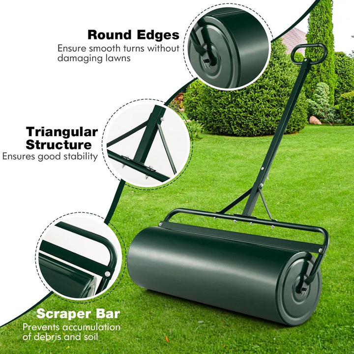 SOARS Rasenwalze befüllbar 63L, Ø30cm Handwalze, Rasenroller mit U-Griff & abnehmbarem Ablassstopfen
