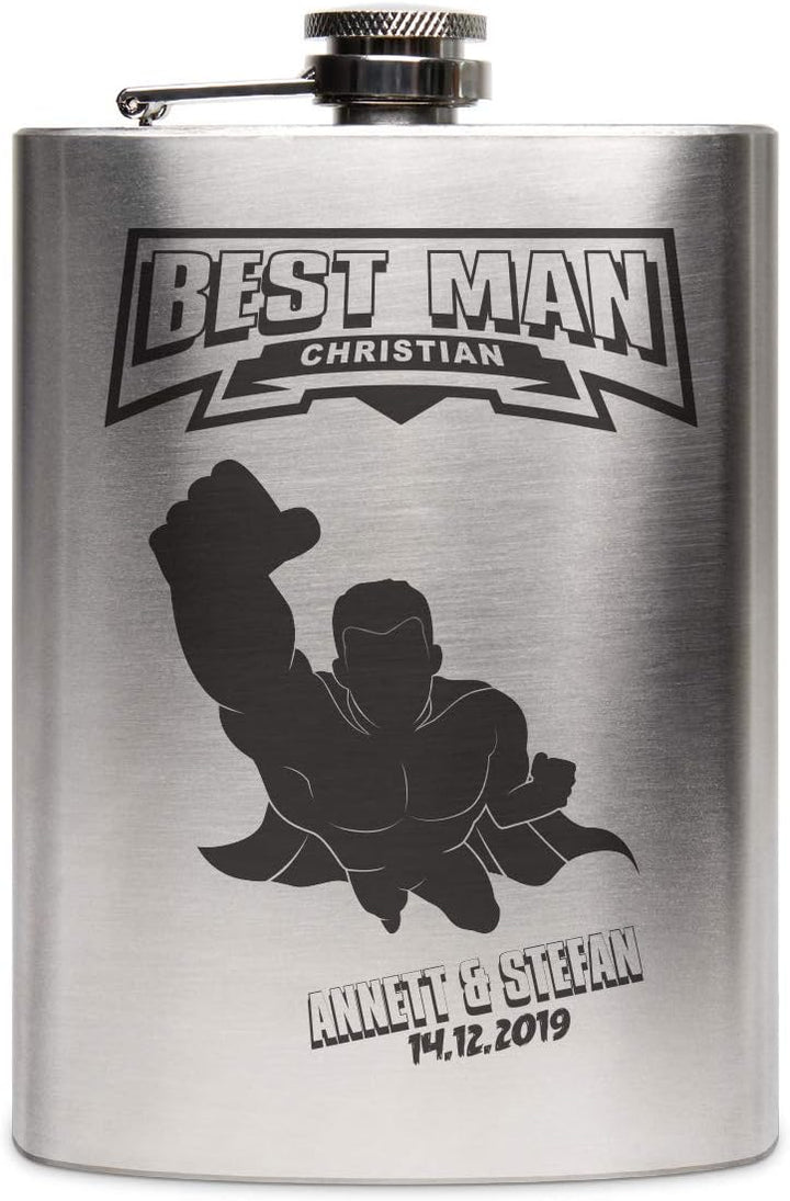 Flachmann Edelstahl 237 ml 8 oz individuelle Gravur Geschenk - Best Man, Best Man