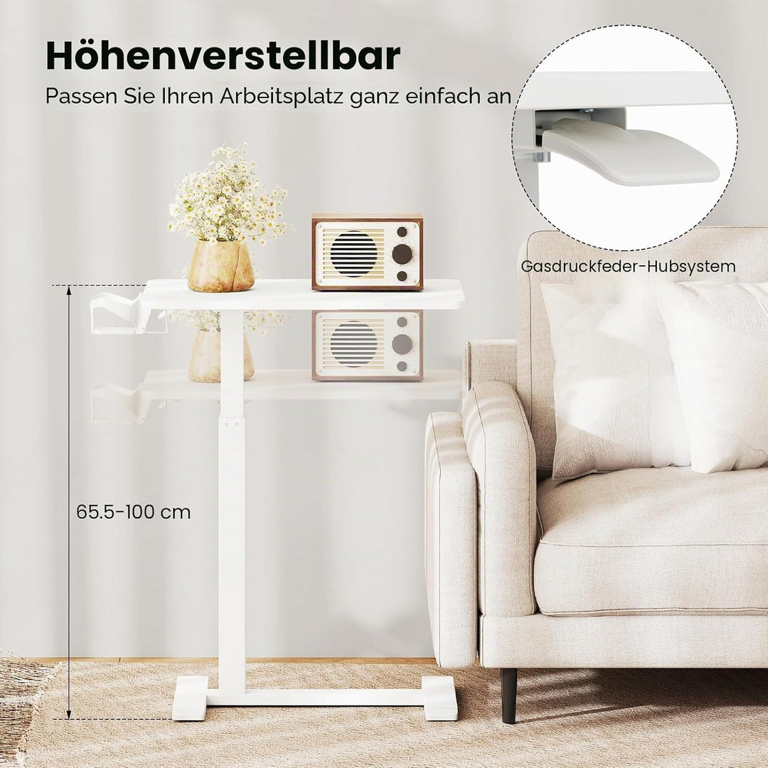 GIANTEX Betttisch mit versteckten Rollen, Pflegetisch höhenverstellbar, Beistelltisch Pflegebett, La