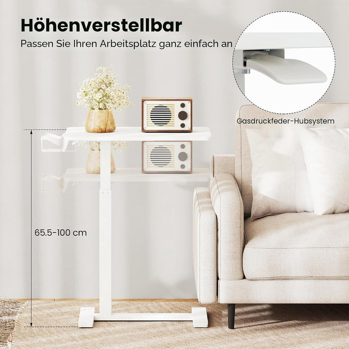 GIANTEX Betttisch mit versteckten Rollen, Pflegetisch höhenverstellbar, Beistelltisch Pflegebett, La