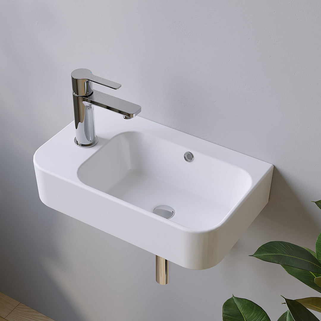 Waschbecken Keramik Waschtisch Hängewaschbecken klein Handwaschbecken Weiss Eckig 45 x 27 cm Badezim