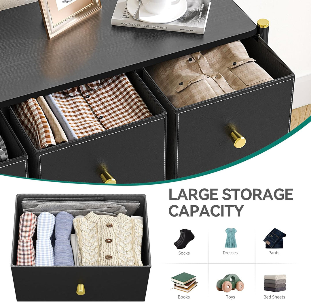 YITAHOME Stoffkommode mit 5 Schubladen, Leder Kommode Schubladen für Schlafzimmer, Wohnzimmer, Schra