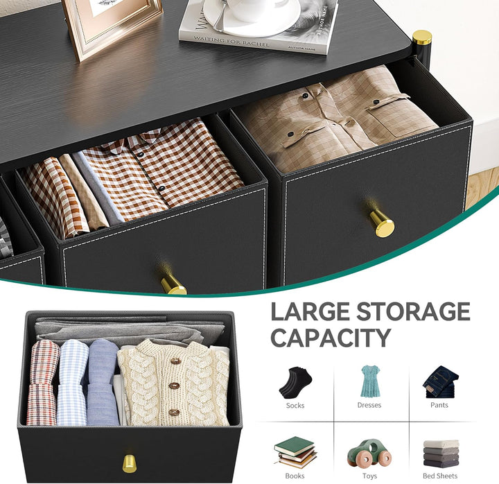 YITAHOME Stoffkommode mit 5 Schubladen, Leder Kommode Schubladen für Schlafzimmer, Wohnzimmer, Schra