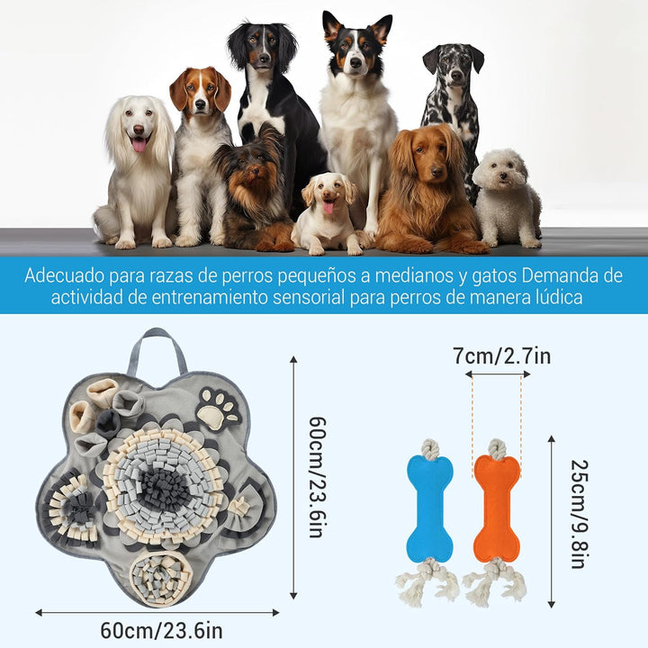 Schnüffelteppich für Hunde, Schnüffelmatte mit 2 Knochen Spielzeug, Waschbar Futtermatte für Hunde A