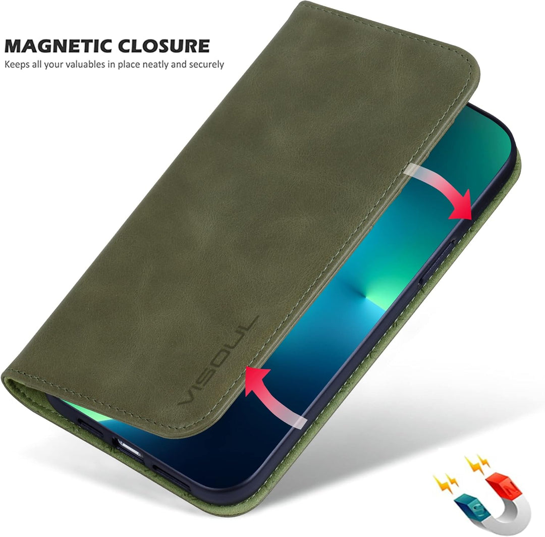 VISOUL Hülle für iPhone 13 Pro Handyhülle Schutzhülle TPU [Erstklassiges Echtleder] [Kartenfach] [Ma