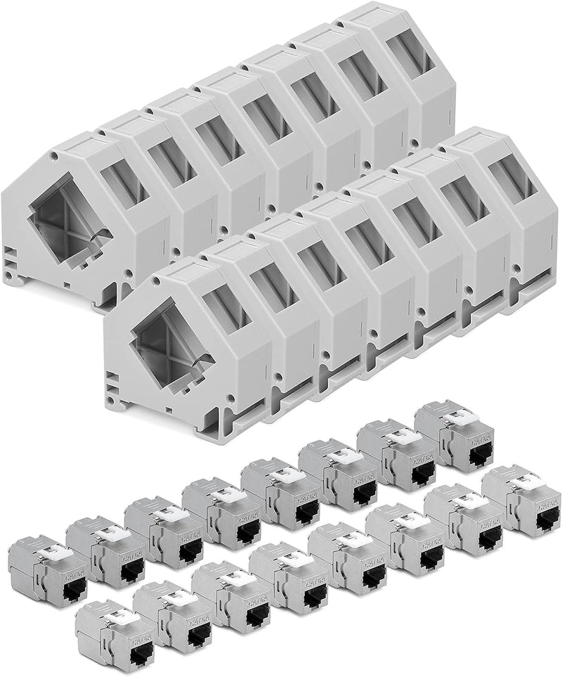 kwmobile Keystone Modul und Hutschienenadapter Set - passt auf genormte Hutschiene - 16x CAT6A Modul