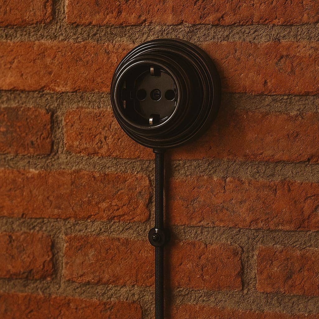 Aufputz Porzellan Retro Steckdose, All-in-One, Serie QR1 schwarz