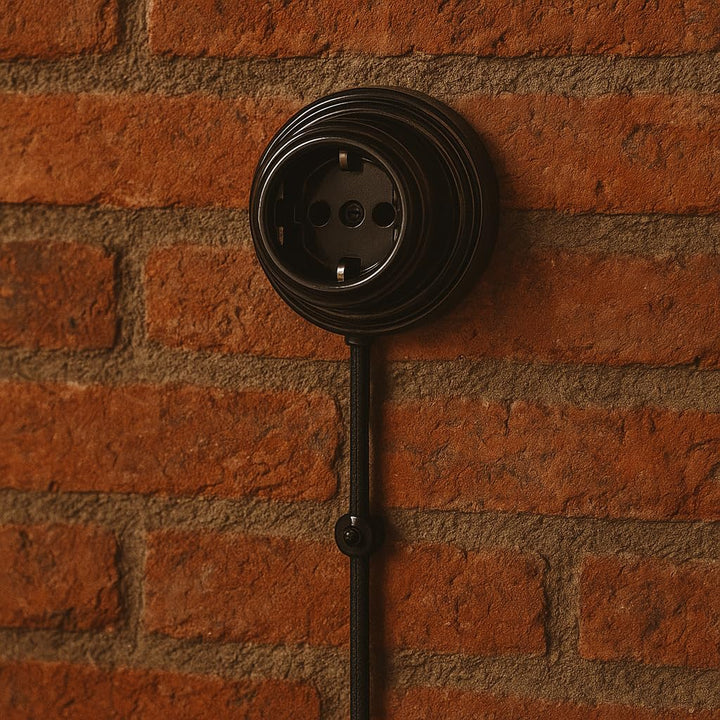 Aufputz Porzellan Retro Steckdose, All-in-One, Serie QR1 schwarz