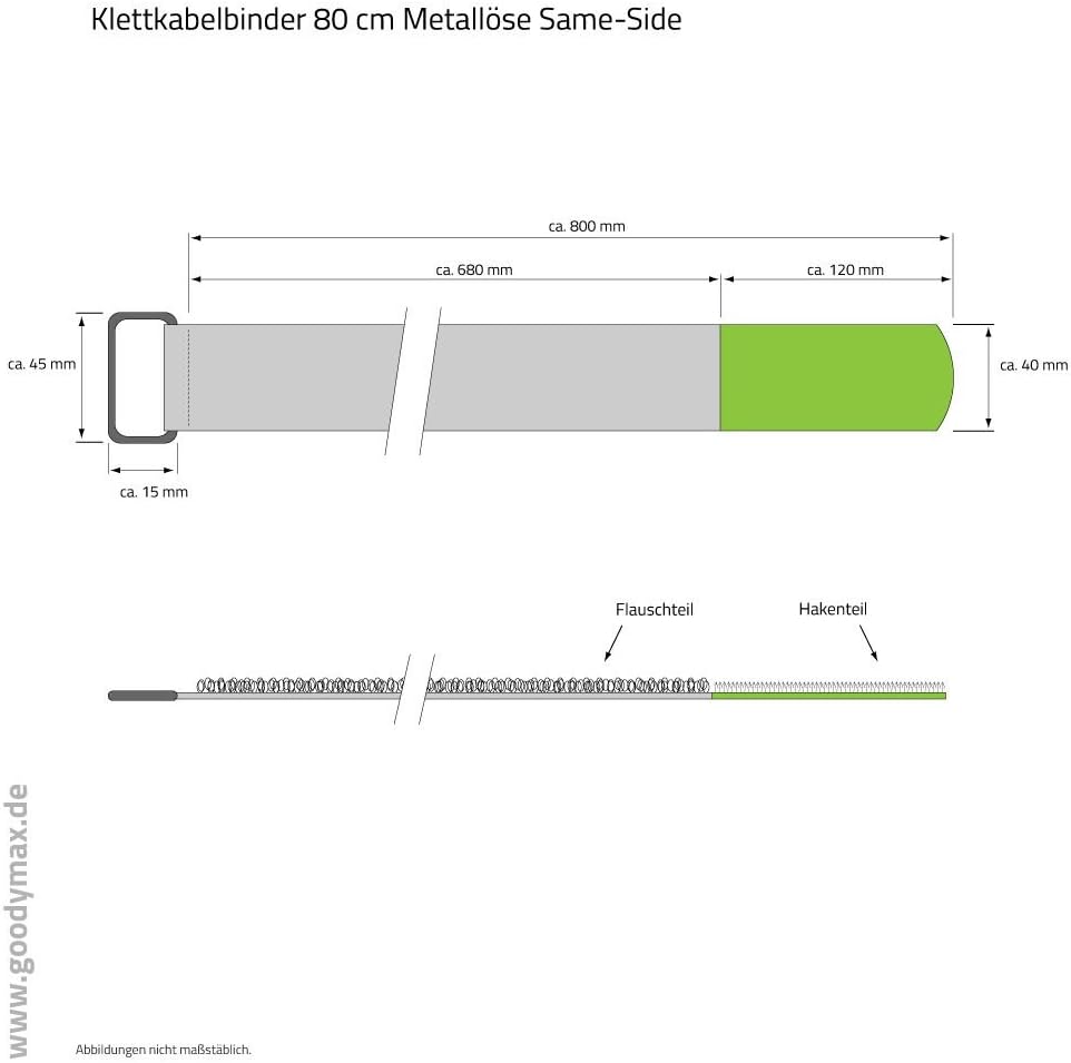 10 x Klettkabelbinder Metallöse - Klett/Flausch auf GLEICHER SEITE! - 80 cm blau/Kabelmanagement für