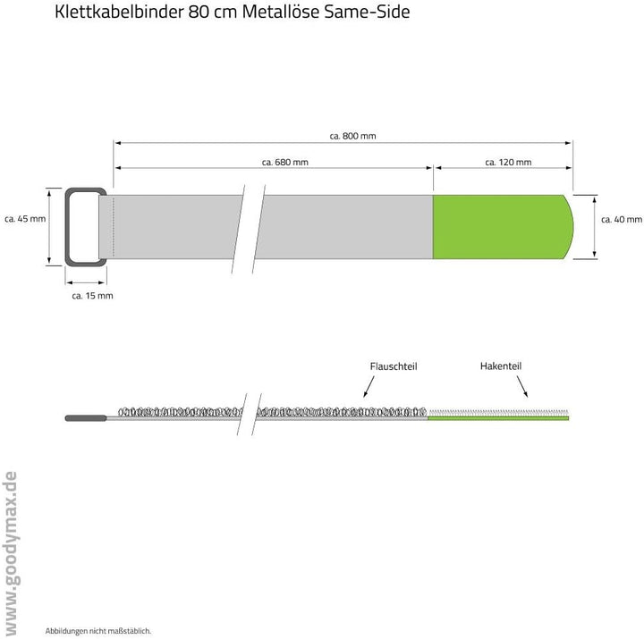 10 x Klettkabelbinder Metallöse - Klett/Flausch auf GLEICHER SEITE! - 80 cm blau/Kabelmanagement für