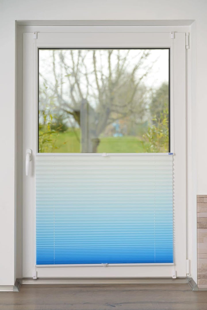 K-home Klemmfix-Plissee Farbverlauf, Polyester, Iceblau, 90 x 210 cm 90 x 210 cm Iceblau, 90 x 210 c