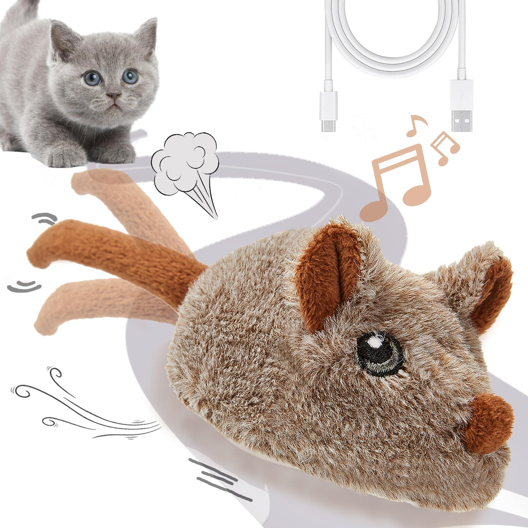 Vealind Katzenspielzeug Wiederaufladbare Maus mit Wackelschwanz, lebensechtes Quietschen Zwitschern