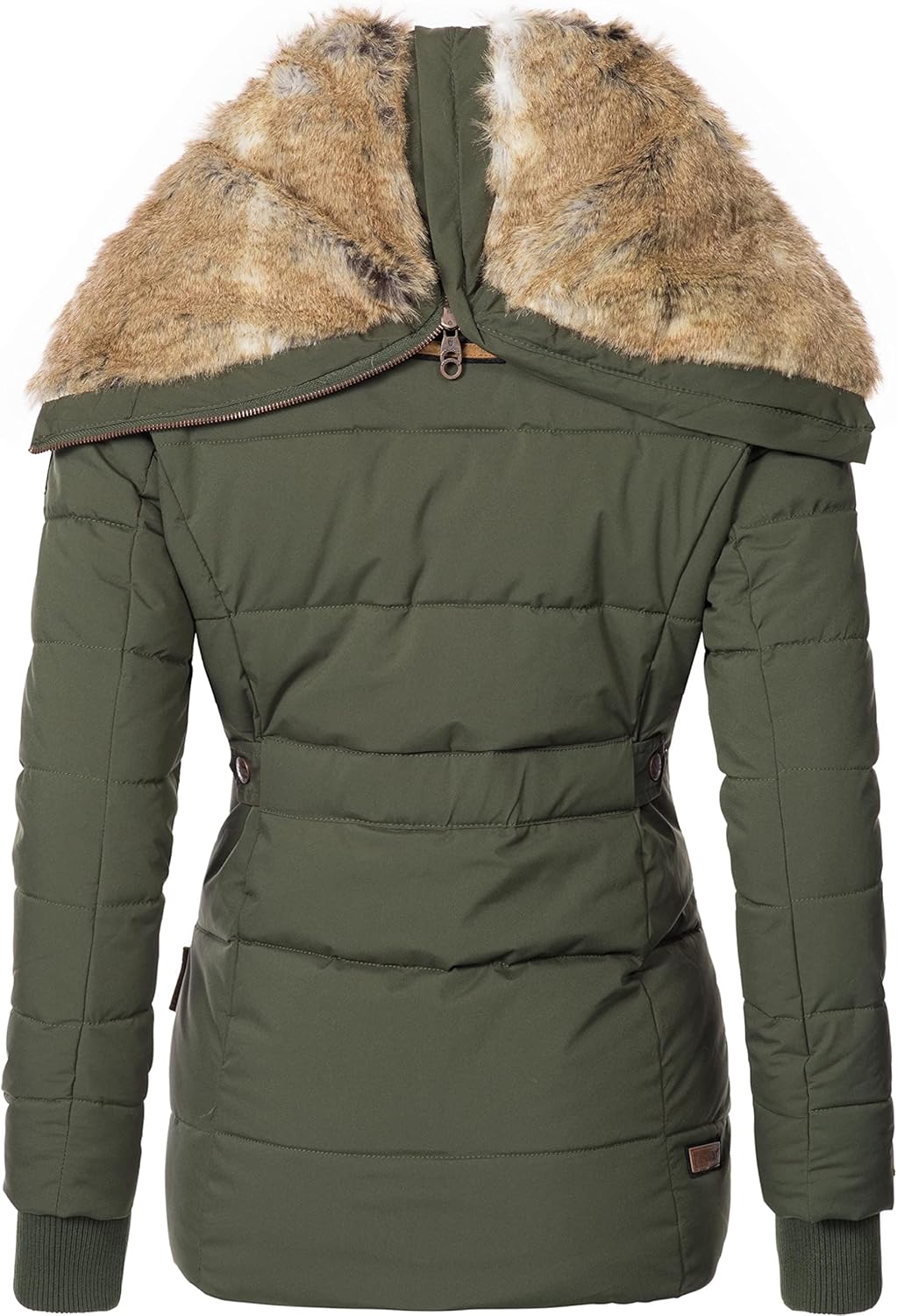 MARIKOO Damen Winterjacke warme Steppjacke mit Kunstfell Innenfutter Nekoo XS-3XL M Grün, M Grün