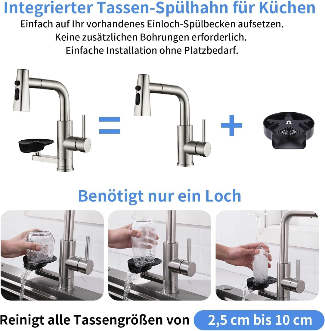 Küchenarmatur Wasserhahn Küche mit Glasspüler, Ausziehbar 3 Strahlarten Grau, Grau