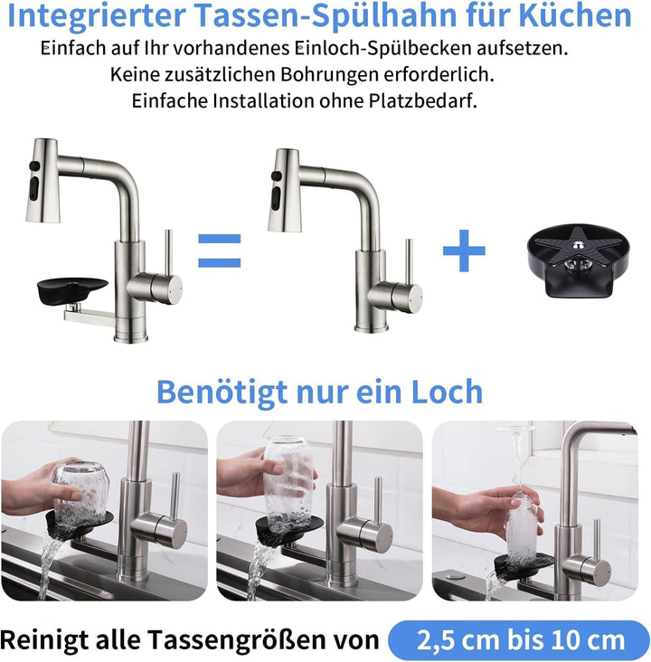 Küchenarmatur Wasserhahn Küche mit Glasspüler, Ausziehbar 3 Strahlarten Grau, Grau