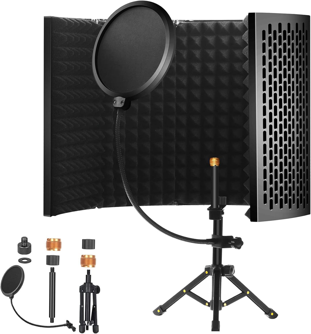 Mikrofon Isolation Schallschutz mit Stativ, 5 Seiten Faltbar Absorbierender Schaumschicht Micscreen