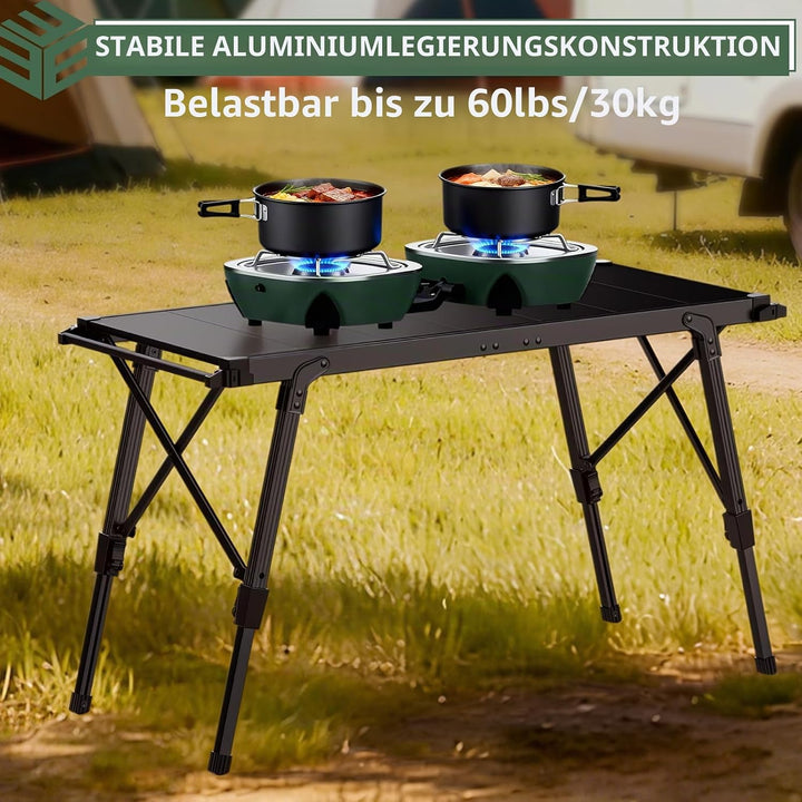EYPINS Campingtisch Klapptisch 88x38cm, Tragbarer Grilltisch & Esstisch 38-55cm Höhenverstellbar Alu