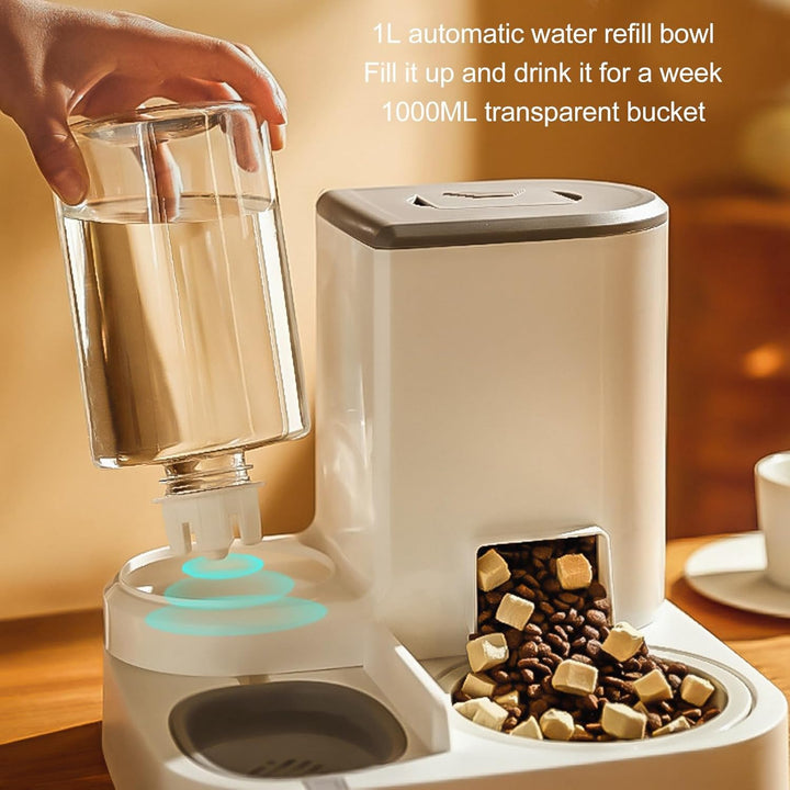 Bewinner Automatischer 2-in-1 Katzenfutterautomat mit 2,2L Grossem Trockenfutterspeicher & 1L Wasser