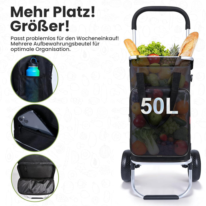 YEAUPE PRO Einkaufswagen mit Kühlfach | max. 50L & 25kg Traglast | Klappbarer 3in-1 Trolley Sackkarr