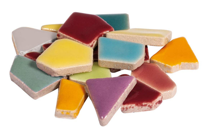 Rayher Fun Ceramica Mosaik Mix, polygonal, farbig glasierter Ton, Regenbogenfarbene Mischung zum Bas
