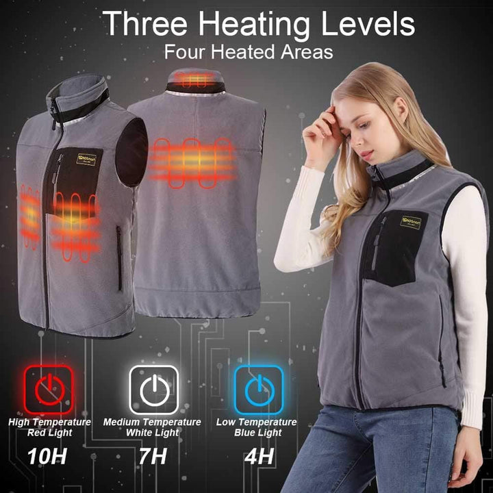 PROSmart Beheizbare Weste Leichtgewichts Fleece Beheizte Weste mit USB Akku, Unisex Grau, S