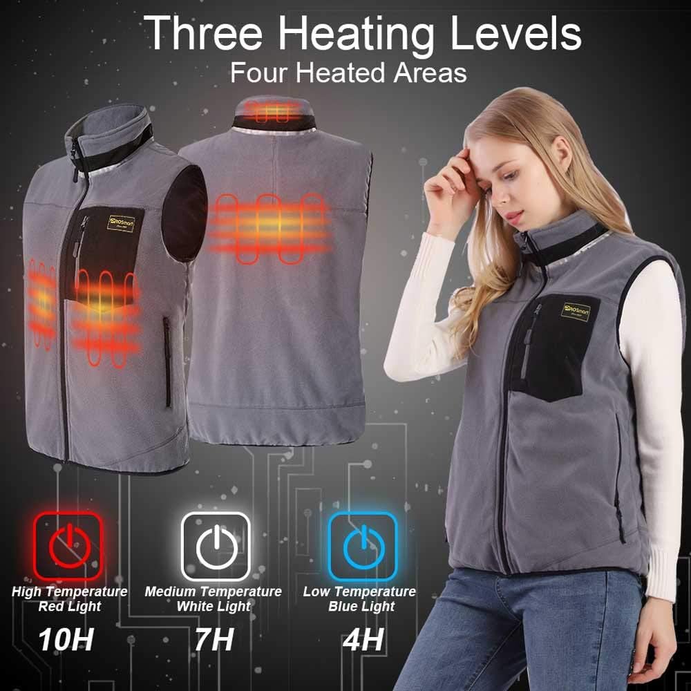 PROSmart Beheizbare Weste Leichtgewichts Fleece Beheizte Weste mit USB Akku, Unisex Grau M