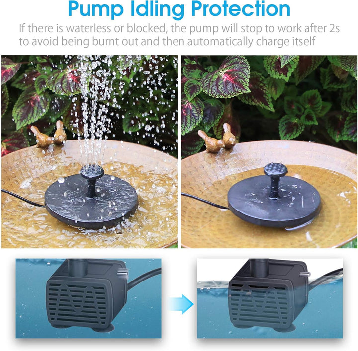 AISITIN Solar Springbrunnen 5.5W Solar Teichpumpe mit Solar Panel Eingebaute 1500mAh Batterie Wasser