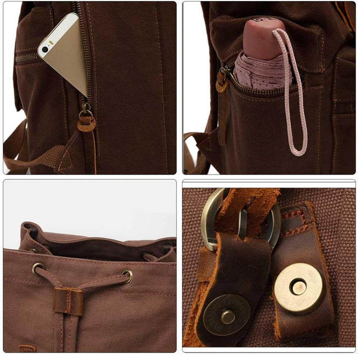 AUGUR Retro Segeltuch Rucksack, Canvas Vintage Rucksack Laptop Daypack Schulrucksack Reisetasche Led
