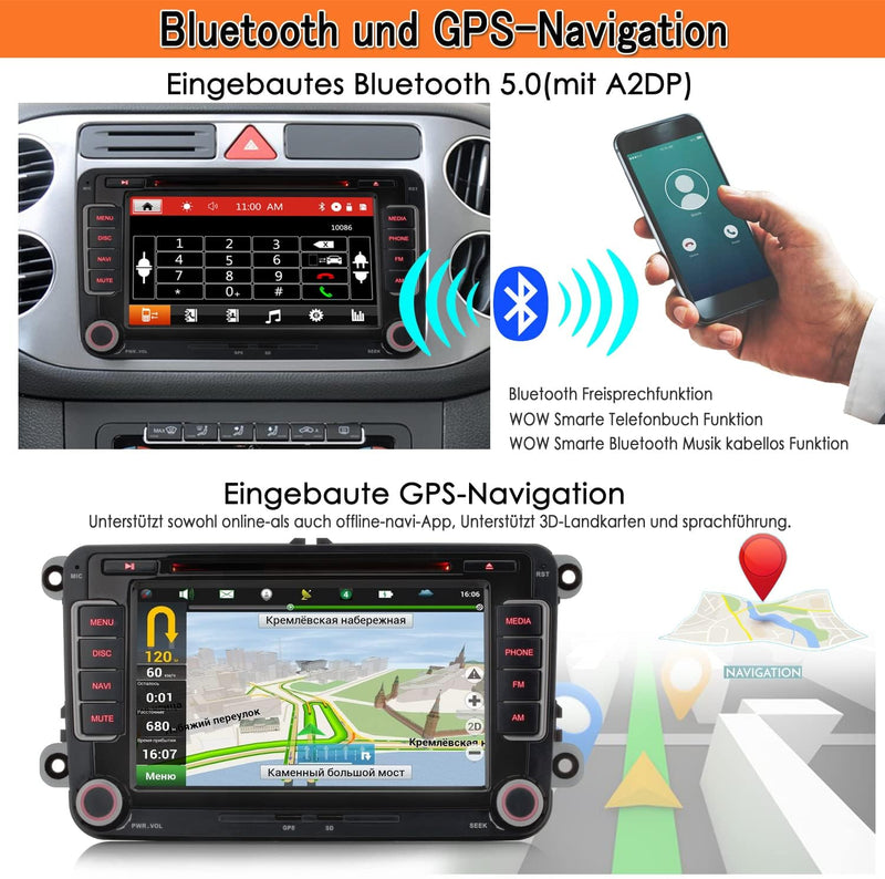 iFreGo 7 Zoll 2 Din Autoradio+Rückfahrkamera Für Volkswagen Seat und Skoda,Autoradio Bluetooth GPS N