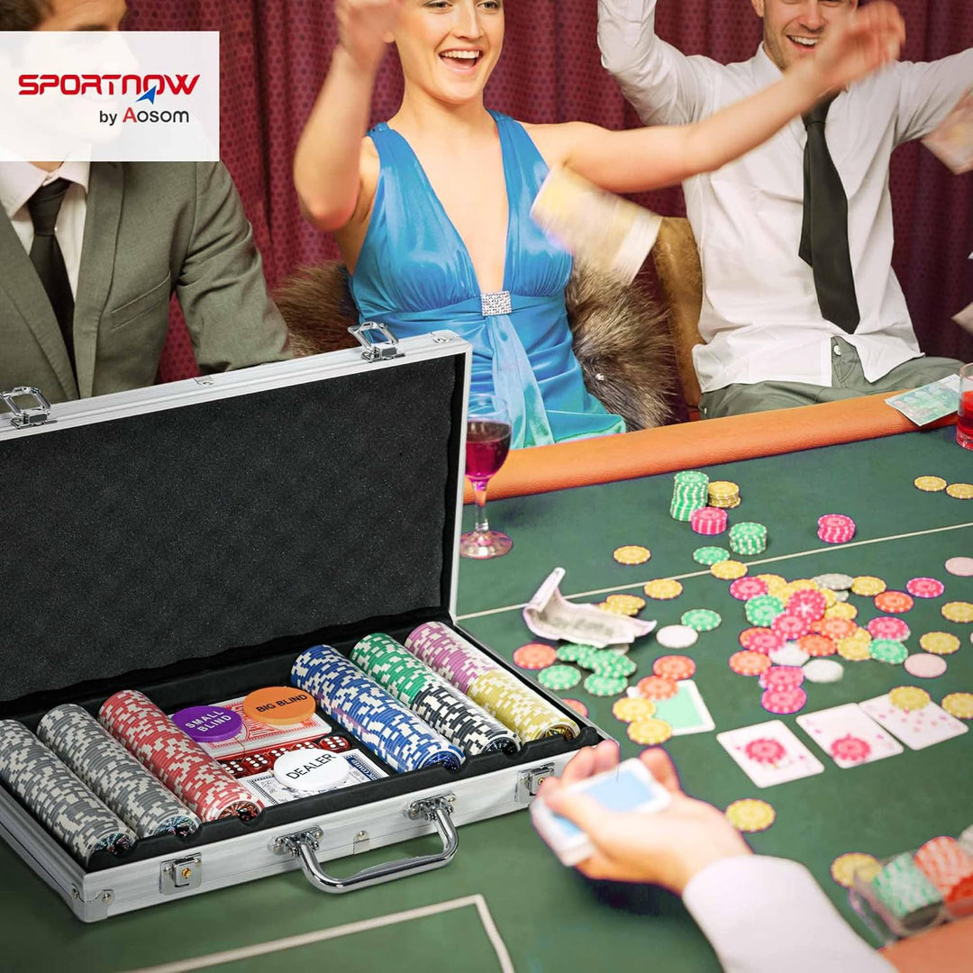 SPORTNOW Pokerkoffer Set, 500 Pokerchips 11,5 Gramm, Pokerset mit Schloss, 2 Pokerdecks, 5 Würfel, 1