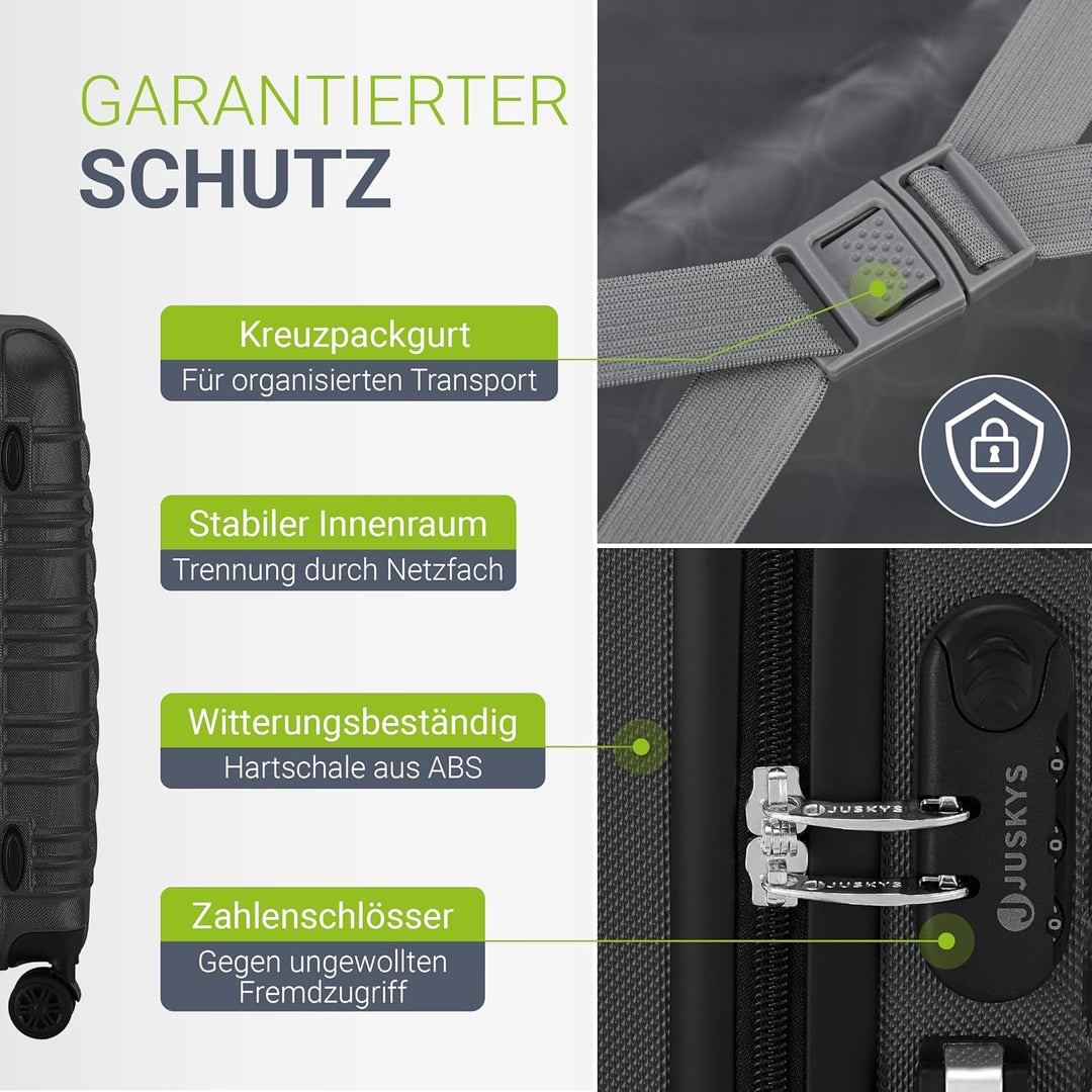 Juskys Hartschale Kofferset Reisekoffer 3 teilig - Zahlenschloss, geräuscharme 360° Rollen gross, Te