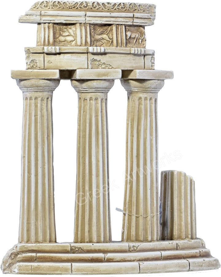 Antike, griechische Skulptur aus Steinguss mit Ruinesäulen