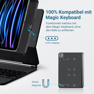 PITAKA Hülle für iPad Pro 11" 2022/2021 Magnetische Aufladbare Schutzhülle Kompatibel mit Magic Keyb