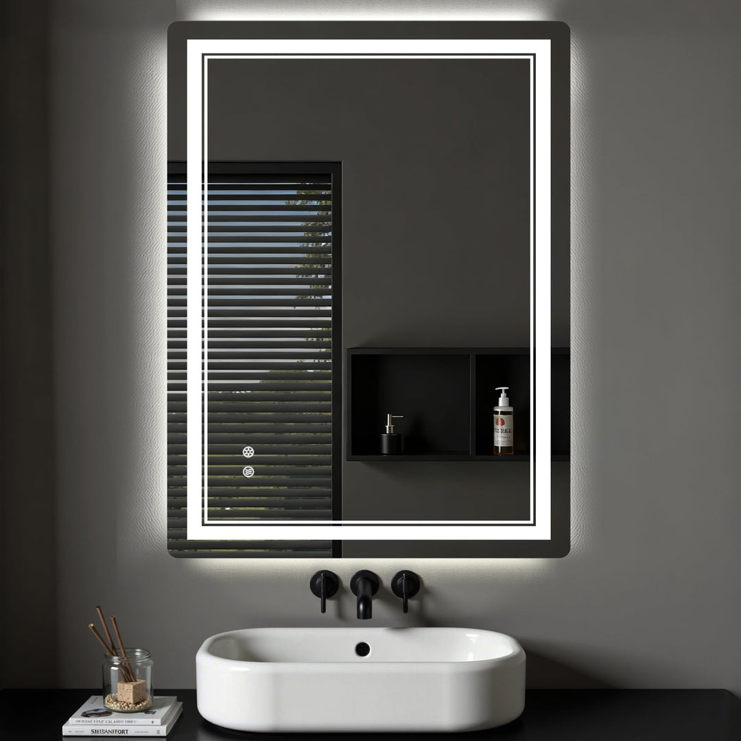 Badspiegel mit Beleuchtung 70x50 cm, Badezimmer Beleuchteter Wandspiegel mit Led 3 Farben, Stufenlos
