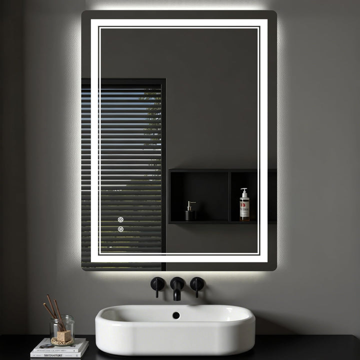 Badspiegel mit Beleuchtung 70x50 cm, Badezimmer Beleuchteter Wandspiegel mit Led 3 Farben, Stufenlos