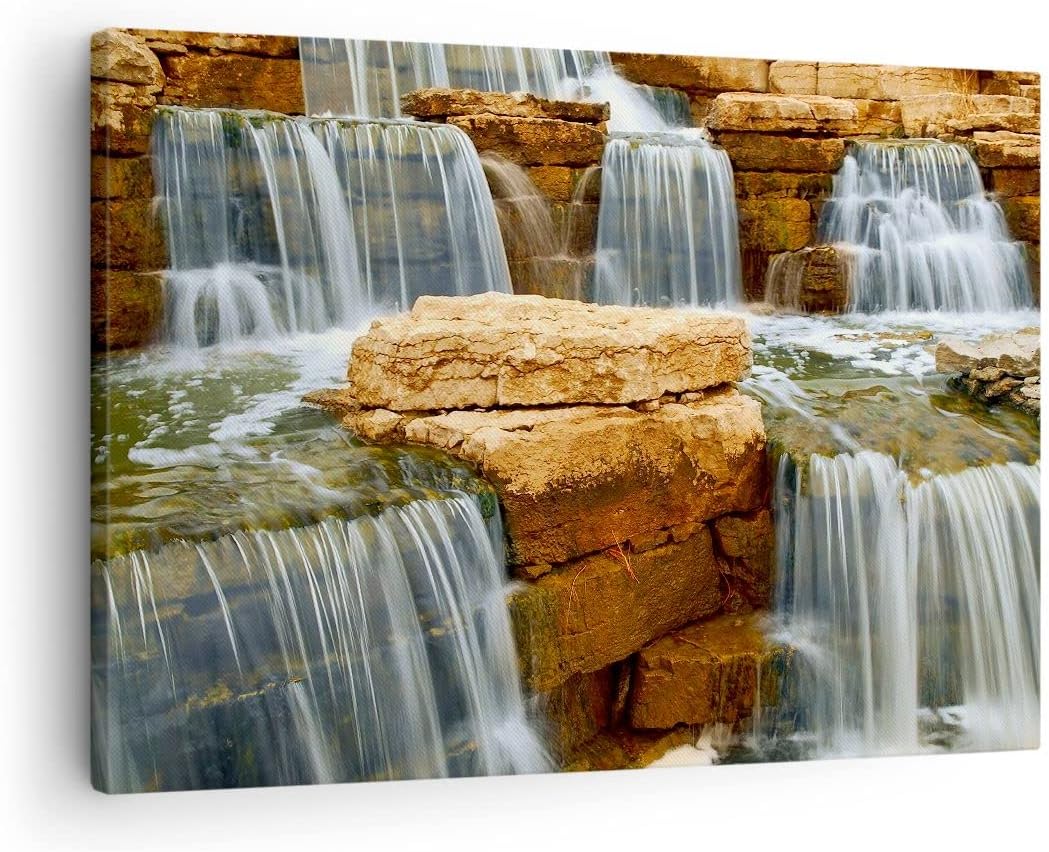Bilder auf Leinwand Wasserfall Steine Wasser Leinwandbild 70x50cm Wandbilder Dekoration Wohnzimmer S